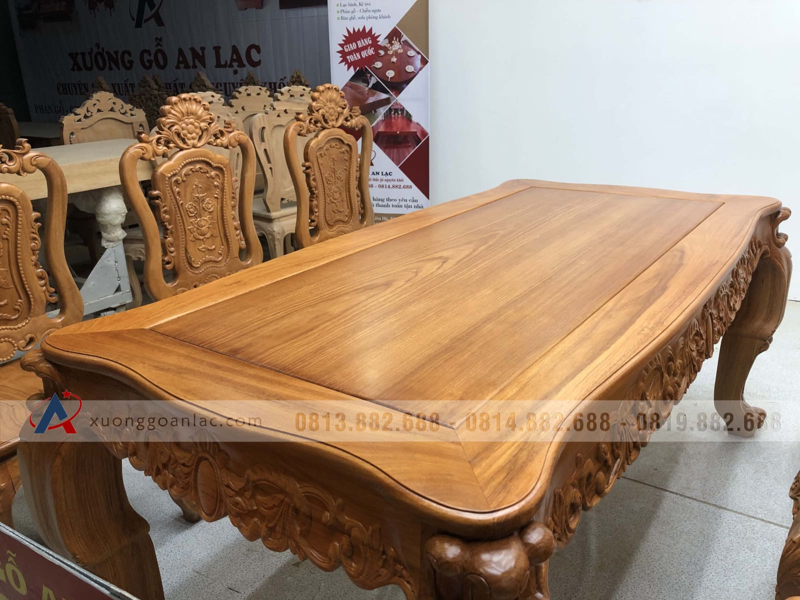 Bộ bàn ăn củ lạc 6 ghế hồng hạc (Anh Tuyên, Cẩm Phả - Quảng Ninh) 34 bàn ăn chữ nhật gỗ gõ đỏ