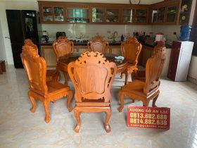 Bộ bàn ăn tròn gõ đỏ 8 ghế Louis (Anh Biên, Vĩnh Phúc) 5 bàn ăn gỗ gõ đỏ 8 ghế