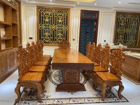 bàn ghế ăn gỗ gõ đỏ 12 ghế