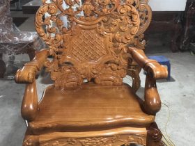 Bộ bàn ăn nguyên khối 12 ghế hoàng gia gỗ gõ đỏ siêu vip (Anh Thuyết, Đà Nẵng) 10 ghế ăn gỗ gõ đỏ đẹp mẫu có tay
