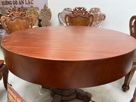 Bộ bàn ăn tròn nguyên khối 6 ghế hoa lá tây gỗ gõ đỏ (Anh Lợi, Hồ Chí Minh) 17 bàn ăn tròn nguyên khối gỗ gõ đỏ