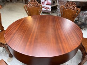 Bộ bàn ăn tròn nguyên khối 6 ghế hoa lá tây gỗ gõ đỏ (Anh Lợi, Hồ Chí Minh) 16 bàn ăn gỗ gõ đỏ nguyên khối