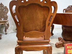 Bộ bàn ăn tròn nguyên khối 6 ghế hoa lá tây gỗ gõ đỏ (Anh Lợi, Hồ Chí Minh) 23 mẫu ghế louis