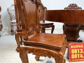 Bộ bàn ăn tròn nguyên khối 6 ghế hoa lá tây gỗ gõ đỏ (Anh Lợi, Hồ Chí Minh) 24 ghế ăn louis hoàng gia hoa lá tây gỗ gõ đỏ