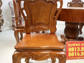 Bộ bàn ăn tròn nguyên khối 6 ghế hoa lá tây gỗ gõ đỏ (Anh Lợi, Hồ Chí Minh) 25 ghế ăn louis hoàng gia hoa lá tây