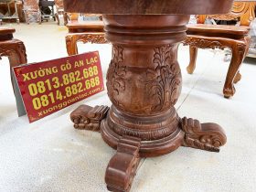 Bộ bàn ăn tròn nguyên khối 6 ghế hoa lá tây gỗ gõ đỏ (Anh Lợi, Hồ Chí Minh) 18 chân bàn gỗ gõ đỏ nguyên khối