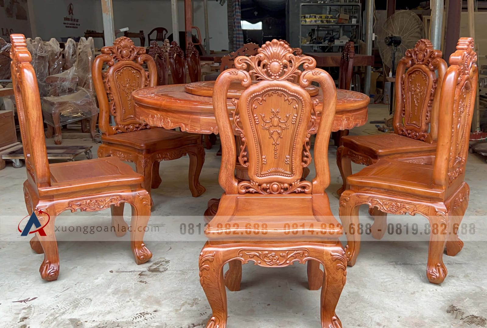 Bộ bàn ăn tròn xoay 6 ghế louis gỗ hương đá (Chị Hạ, Hà Nội) 34 Bộ bàn ăn tròn xoay 6 ghế gỗ hương đá