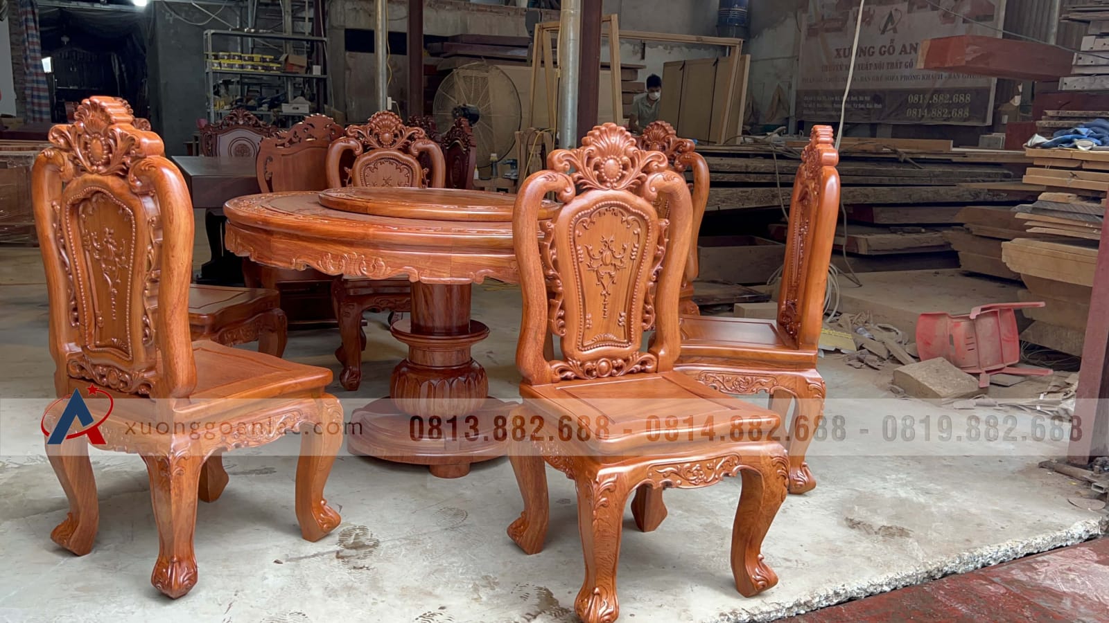 Bộ bàn ăn tròn xoay 6 ghế louis gỗ hương đá (Chị Hạ, Hà Nội) 13 Bộ bàn ăn tròn xoay 6 ghế louis gỗ hương đá (Chị Hạ, Hà Nội) - Ảnh 13
