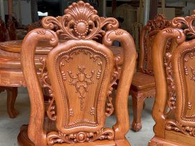 Bộ bàn ăn tròn xoay 6 ghế louis gỗ hương đá (Chị Hạ, Hà Nội) 25 ghế ăn louis hoa hồng gỗ hương đá