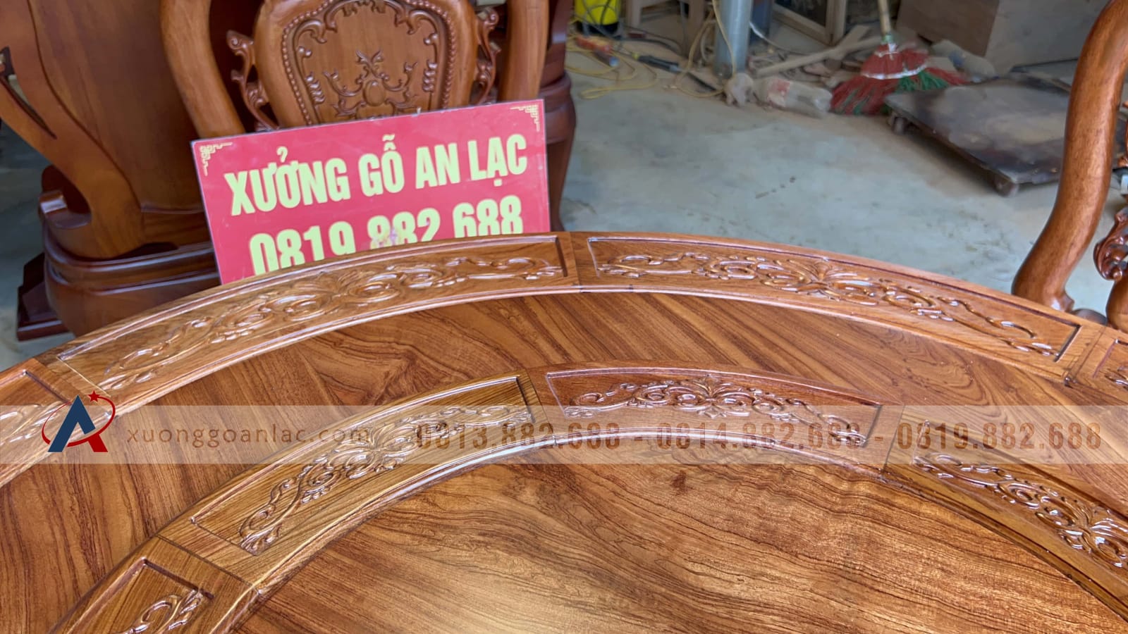 Bộ bàn ăn tròn xoay 6 ghế louis gỗ hương đá (Chị Hạ, Hà Nội) 2 bàn ăn gỗ hương đá cao cấp