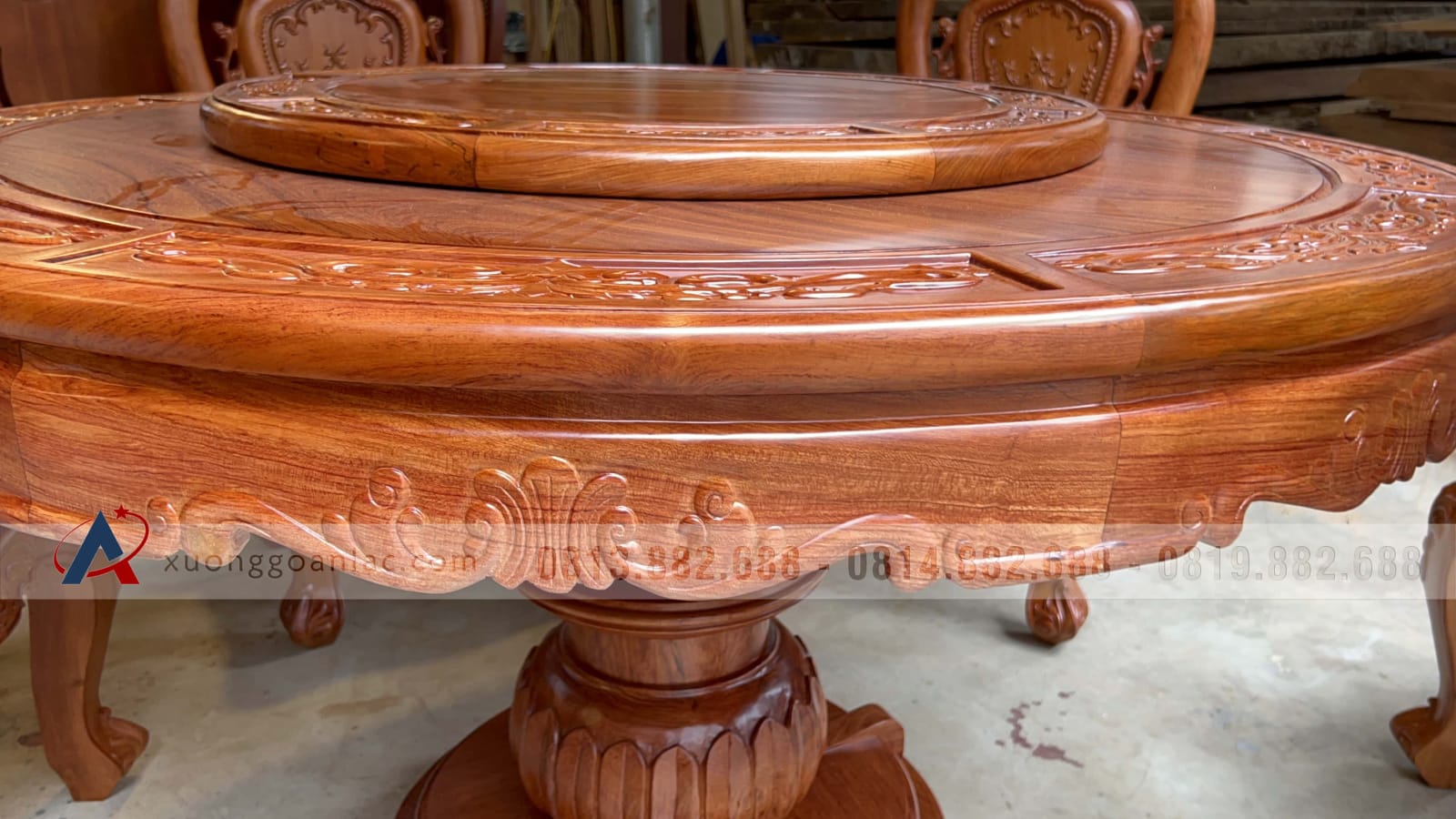 Bộ bàn ăn tròn xoay 6 ghế louis gỗ hương đá (Chị Hạ, Hà Nội) 4 bàn ăn tròn gỗ hương đá