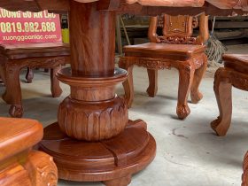 Bộ bàn ăn tròn xoay 6 ghế louis gỗ hương đá (Chị Hạ, Hà Nội) 21 bàn ăn gỗ hương đá chân tru