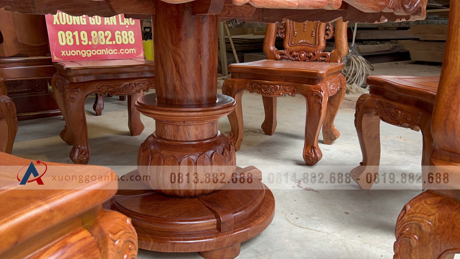 Bộ bàn ăn tròn xoay 6 ghế louis gỗ hương đá (Chị Hạ, Hà Nội) 5 bàn ăn gỗ hương đá chân tru