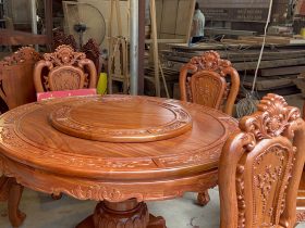 Bộ bàn ăn tròn xoay 6 ghế louis gỗ hương đá (Chị Hạ, Hà Nội) 22 bàn ăn tròn xoay gỗ hương đá
