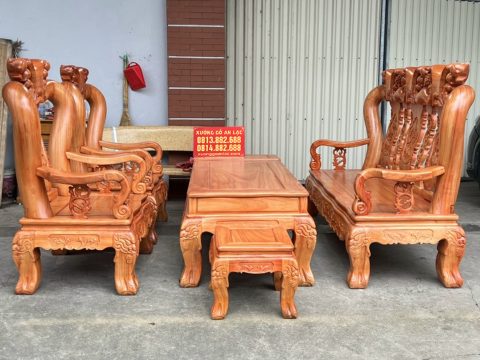 [Hoàn thiện] Bộ bàn ghế quốc đào 6 món cột 12 gỗ gõ đỏ