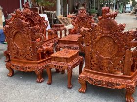 bộ bàn ghế rồng đỉnh đục 2 mặt