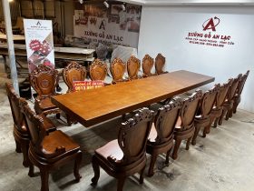 bàn ăn gỗ gõ đỏ nguyên khối