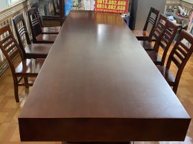 Bàn ăn nguyên khối gỗ gõ đỏ 300x90x15cm (Anh Thái, Hưng Yên) 11 bộ bàn ăn nguyên khối 8 ghế gỗ gõ đỏ