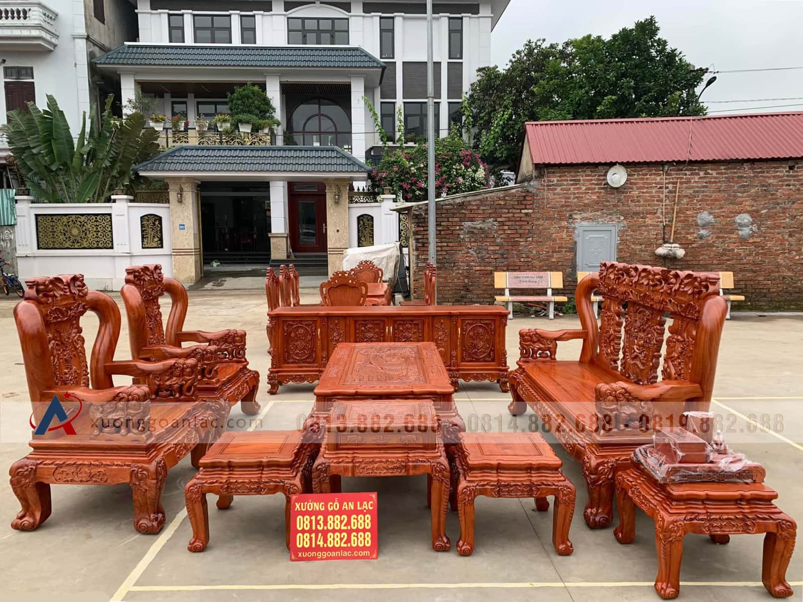 Combo nội thất phòng khách phòng ăn gỗ hương đá cao cấp (Anh Diễn, Ninh Bình) 16 combo nội thất gỗ hương đá cao cấp