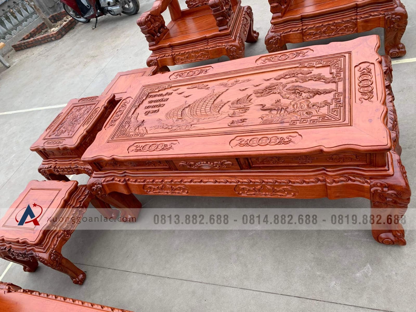 Combo nội thất phòng khách phòng ăn gỗ hương đá cao cấp (Anh Diễn, Ninh Bình) 19 bàn trà bộ minh quốc voi gỗ hương đá