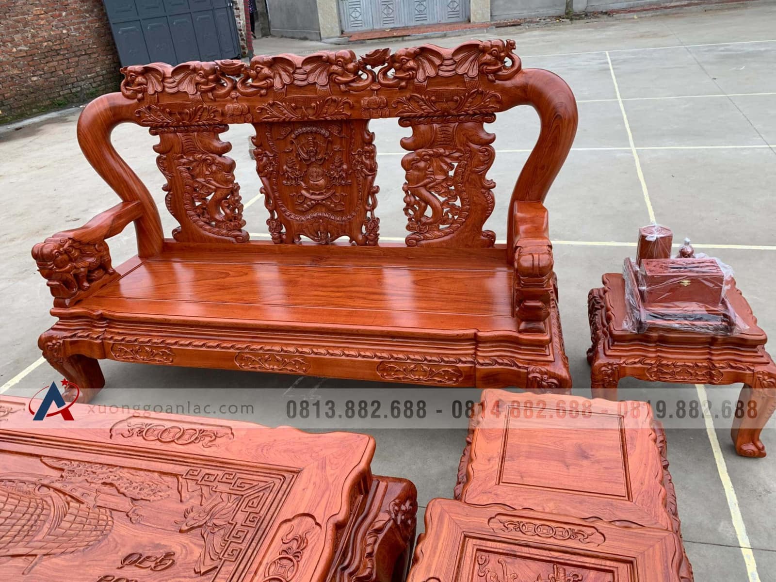 Combo nội thất phòng khách phòng ăn gỗ hương đá cao cấp (Anh Diễn, Ninh Bình) 17 đoản dài bộ minh quốc voi gõ hương đá