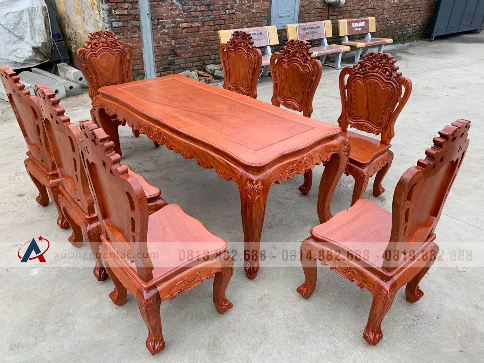 Combo nội thất phòng khách phòng ăn gỗ hương đá cao cấp (Anh Diễn, Ninh Bình) 21 bàn ăn gỗ hương đá bộ 8 món