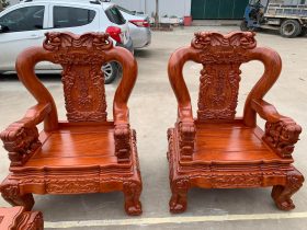Combo nội thất phòng khách phòng ăn gỗ hương đá cao cấp (Anh Diễn, Ninh Bình) 11 ghế đơn bộ quốc voi gỗ hương đá