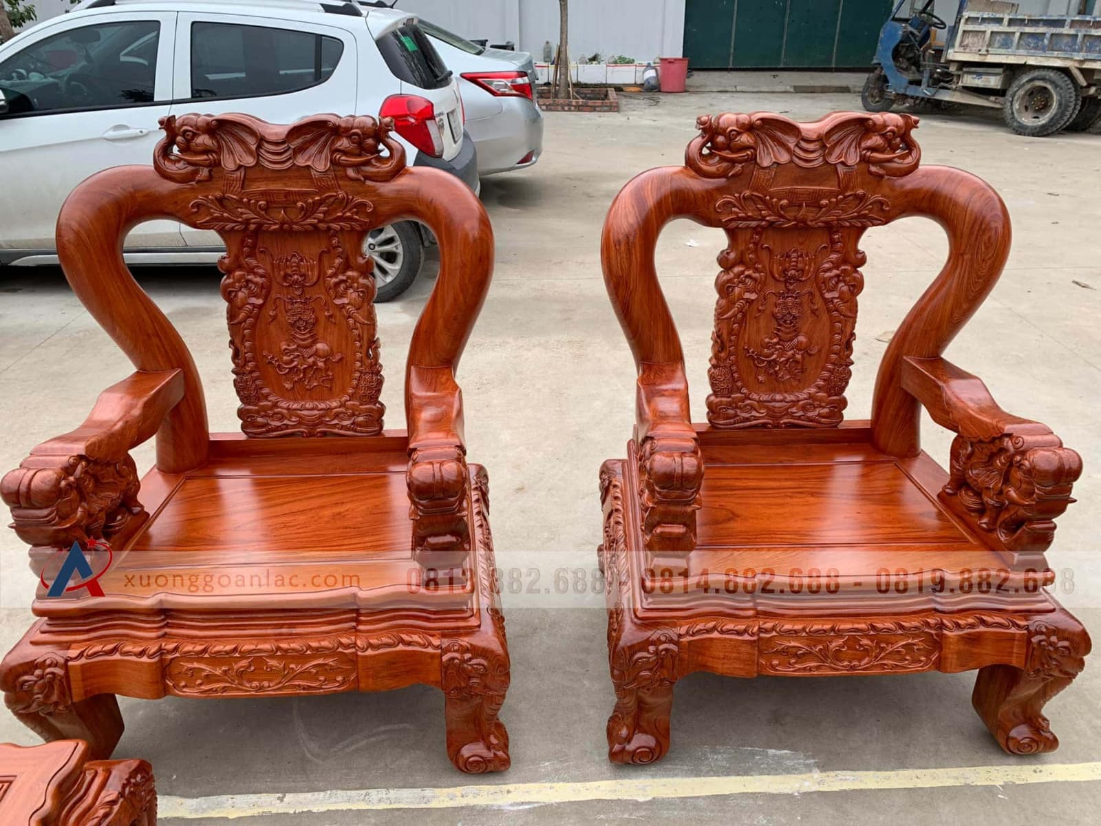 Combo nội thất phòng khách phòng ăn gỗ hương đá cao cấp (Anh Diễn, Ninh Bình) 18 ghế đơn bộ quốc voi gỗ hương đá