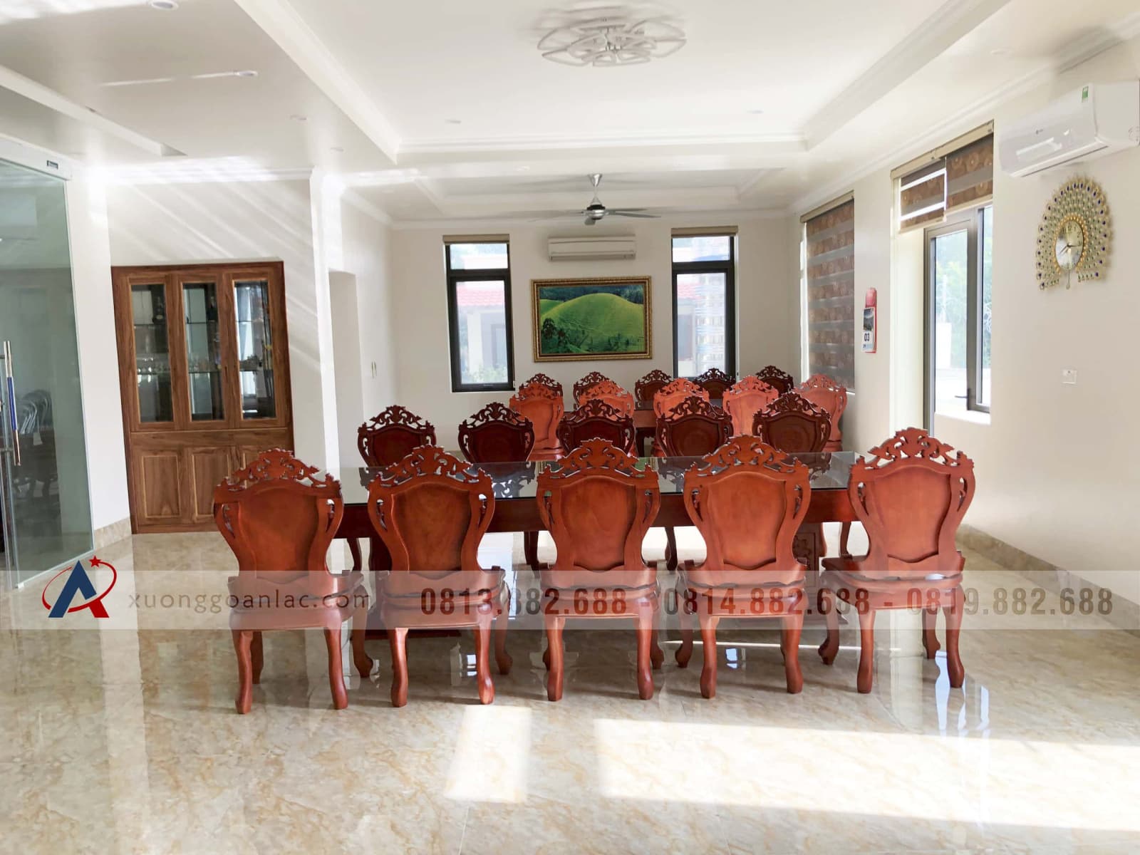 Bàn giao 2 bộ bàn ăn nguyên khối 10 ghế louis có tay gỗ gõ đỏ (Bác Thành, Hà Nam) 43 bàn ăn nguyên khối gỗ gõ đỏ tự nhiên đẳng cấp cho phòng bếp gia đình