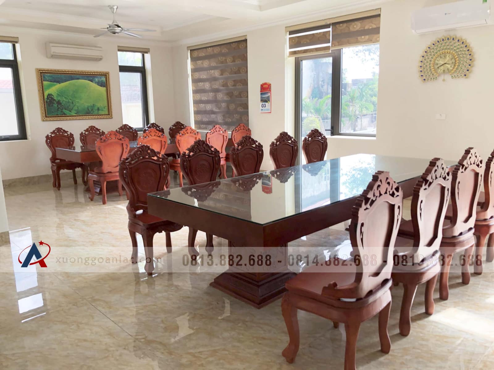 Bàn giao 2 bộ bàn ăn nguyên khối 10 ghế louis có tay gỗ gõ đỏ (Bác Thành, Hà Nam) 42 2 bộ bàn ăn 10 ghế nguyên khối gỗ gõ đỏ cao cấp