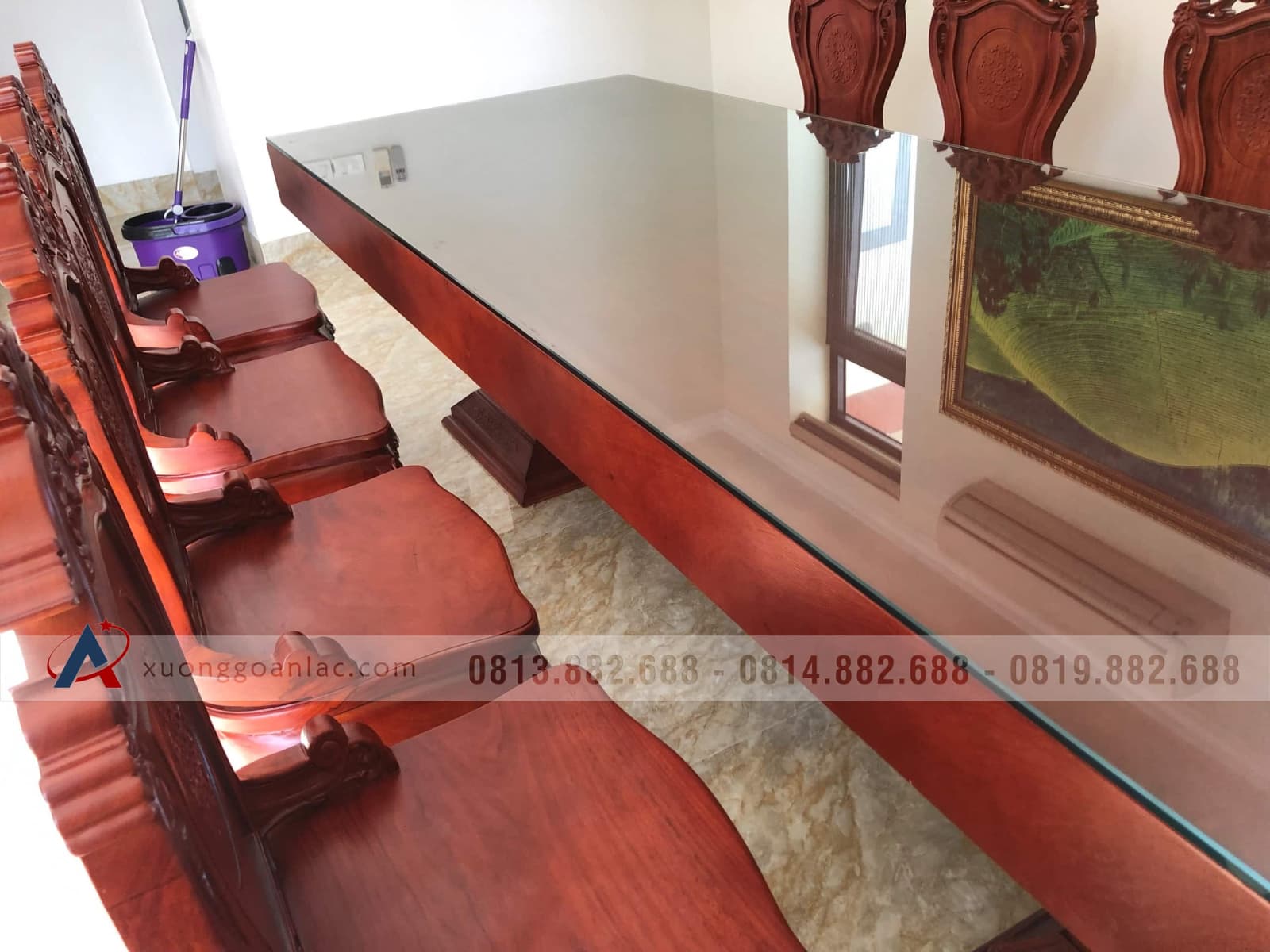 Bàn giao 2 bộ bàn ăn nguyên khối 10 ghế louis có tay gỗ gõ đỏ (Bác Thành, Hà Nam) 16 Bàn giao 2 bộ bàn ăn nguyên khối 10 ghế louis có tay gỗ gõ đỏ (Bác Thành, Hà Nam) - Ảnh 16