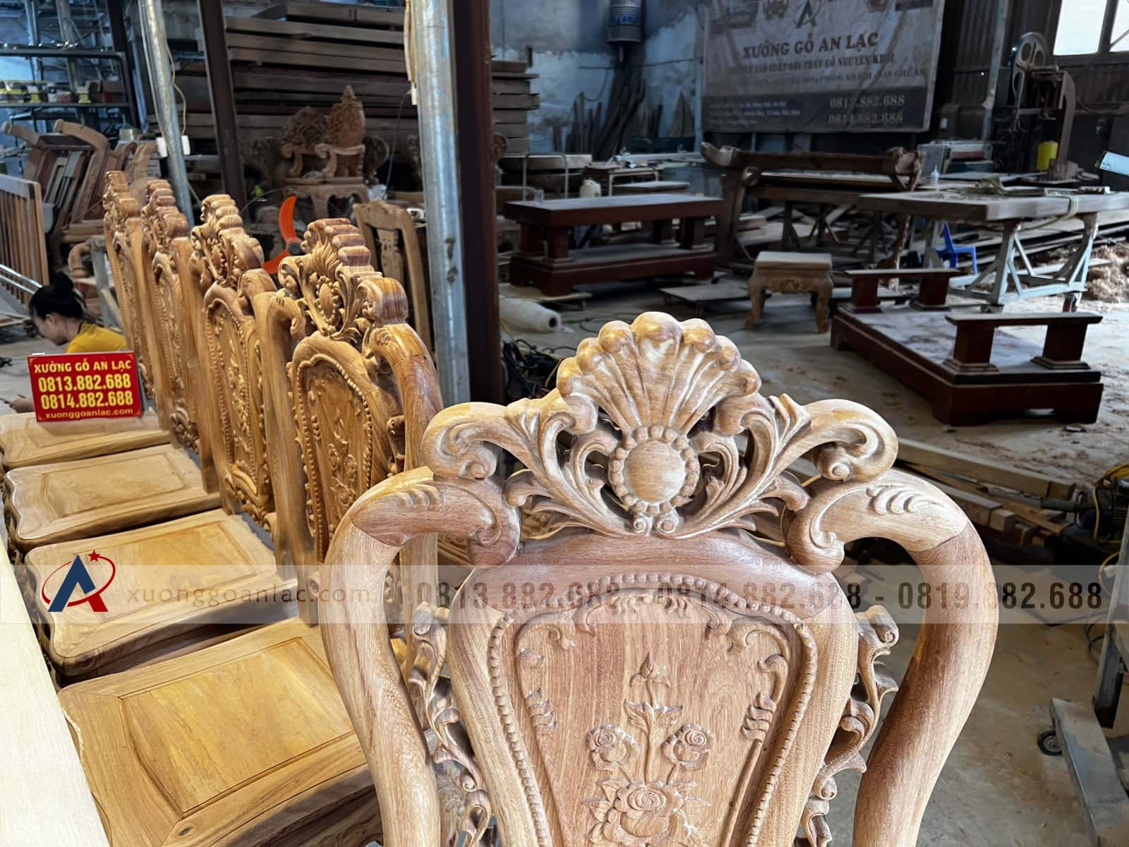 Nguyên mộc bộ bàn ăn 10 ghế bàn 300x100x15cm (Anh Bắc, Hải Dương) 13 ghế ăn gỗ gõ đỏ cao cấp