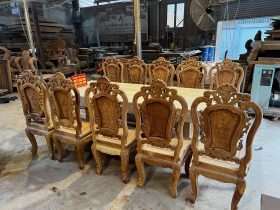 Nguyên mộc bộ bàn ăn 10 ghế bàn 300x100x15cm (Anh Bắc, Hải Dương) 19 bàn ăn 10 ghế gỗ gõ đỏ cao cấp