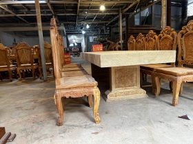 Nguyên mộc bộ bàn ăn 10 ghế bàn 300x100x15cm (Anh Bắc, Hải Dương) 23 bàn ăn nguyên khối gỗ gõ đỏ tự nhiên