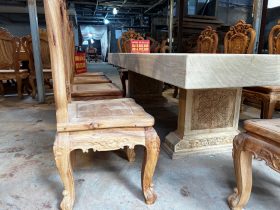 Bộ bàn ăn nguyên khối 10 ghế hồng hạt cao cấp gỗ gõ đỏ (Anh Hiếu, Hà Nội) 14 bàn ghế ăn gỗ gõ đỏ cao cấp