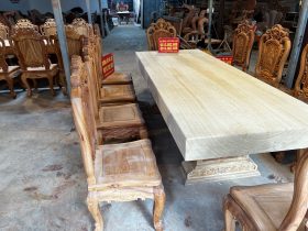 Bộ bàn ăn nguyên khối 10 ghế hồng hạt cao cấp gỗ gõ đỏ (Anh Hiếu, Hà Nội) 15 Ban an 12 ghe ban 300x99x15cm 5