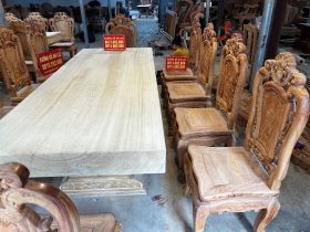 Bộ bàn ăn nguyên khối 10 ghế hồng hạt cao cấp gỗ gõ đỏ (Anh Hiếu, Hà Nội) 16 Ban an 12 ghe ban 300x99x15cm 6
