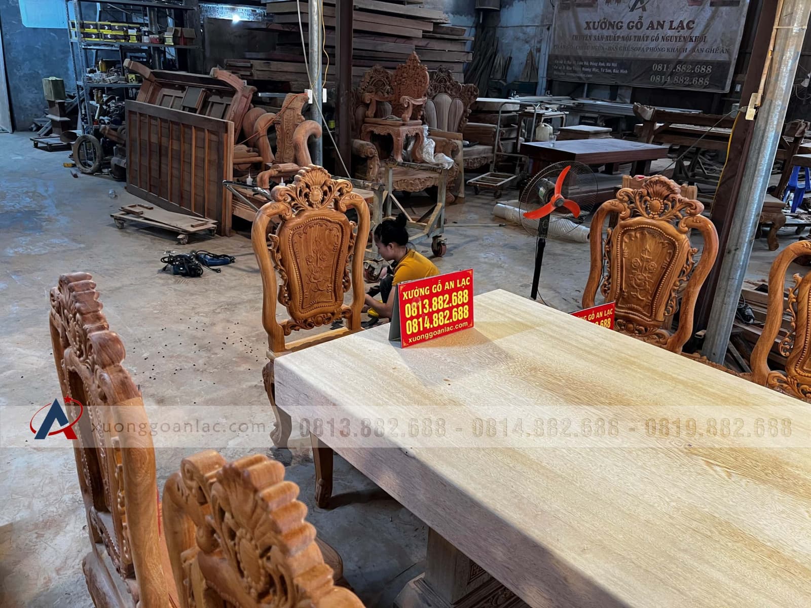 Bộ bàn ăn nguyên khối 10 ghế hồng hạt cao cấp gỗ gõ đỏ (Anh Hiếu, Hà Nội) 23 ghế ăn cao cấp gỗ gõ đỏ