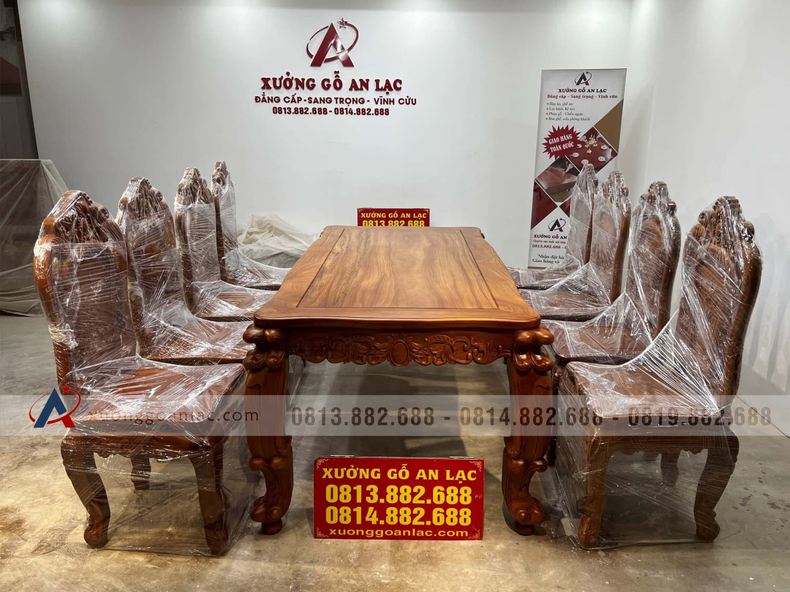 Bộ bàn ăn hoàng gia 8 ghế hồng hạt gỗ hương đá (Anh Quân, Bình Dương) 24 bộ bàn ghế ăn mẫu hoàng gia đẹp nhất 2022