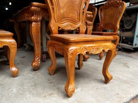Bộ bàn ăn gỗ gõ đỏ 8 ghế louis hoa lá tây đục hai mặt (Chị Quyên, Hà Nội) 27 Ban an Go Do Hoang Gia 8 ghe 180x90cm 11