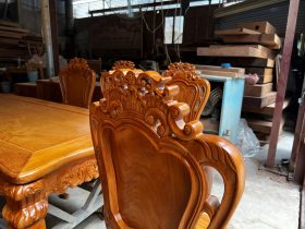 Bộ bàn ăn gỗ gõ đỏ 8 ghế louis hoa lá tây đục hai mặt (Chị Quyên, Hà Nội) 31 Ban an Go Do Hoang Gia 8 ghe 180x90cm 15