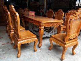 Bộ bàn ăn gỗ gõ đỏ 8 ghế louis hoa lá tây đục hai mặt (Chị Quyên, Hà Nội) 22 Ban an Go Do Hoang Gia 8 ghe 180x90cm 6