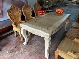 Bàn ăn hoàng gia và 6 ghế louis hoa lá tây có tay đẳng cấp (Anh Trung, Hải Phòng) 15 bộ bàn ăn 6 ghế gỗ hương đá siêu vip