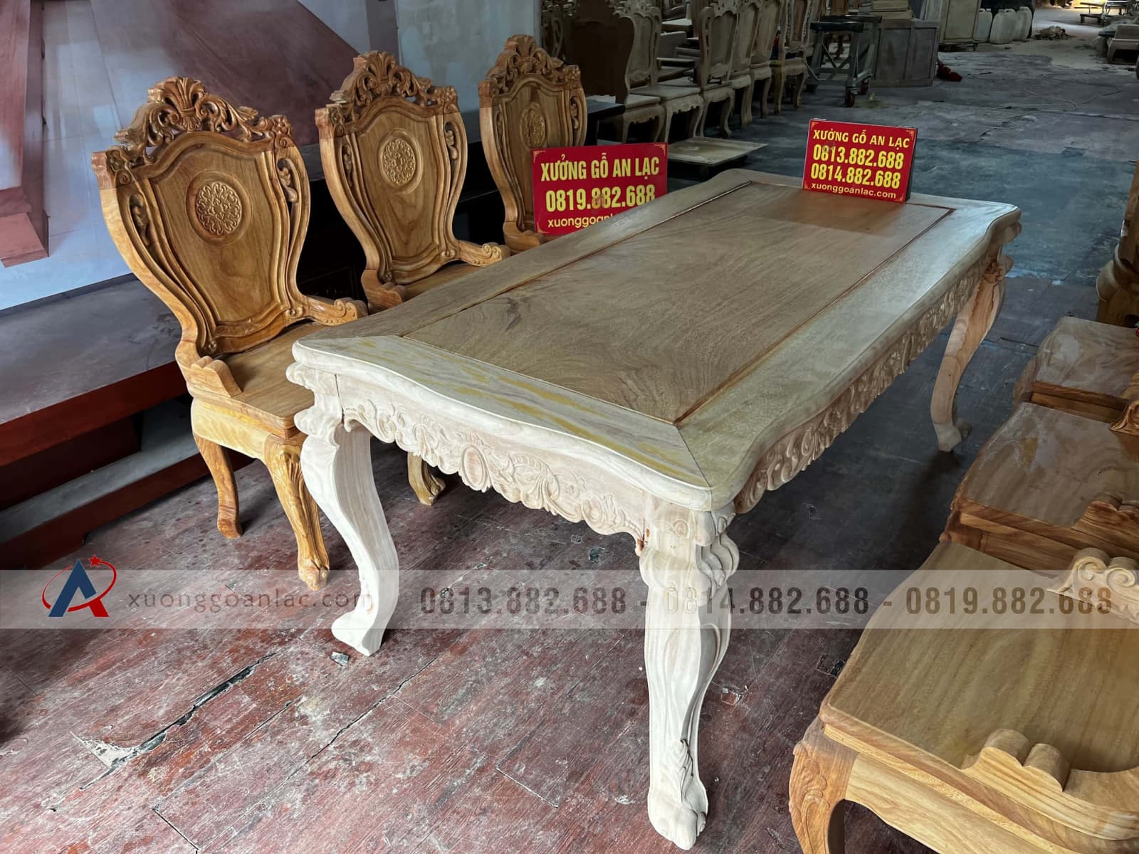 Bàn ăn hoàng gia và 6 ghế louis hoa lá tây có tay đẳng cấp (Anh Trung, Hải Phòng) 37 bộ bàn ăn 6 ghế gỗ hương đá siêu vip