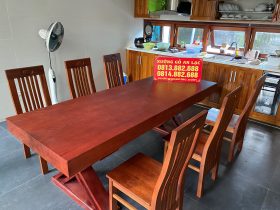 Bàn ăn gõ đỏ nguyên khối 220x81x10cm (Anh Hùng, Vinh - Nghệ An) 8 bàn ghế ăn nguyên khối gỗ gõ đỏ cao cấp