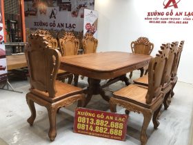 Bộ bàn ăn chữ nhật cua góc 8 ghế louis gỗ gõ đỏ (Chị Huyền, Hà Nội) 13 bàn ăn gỗ gõ đỏ 8 ghế hoa lá tây