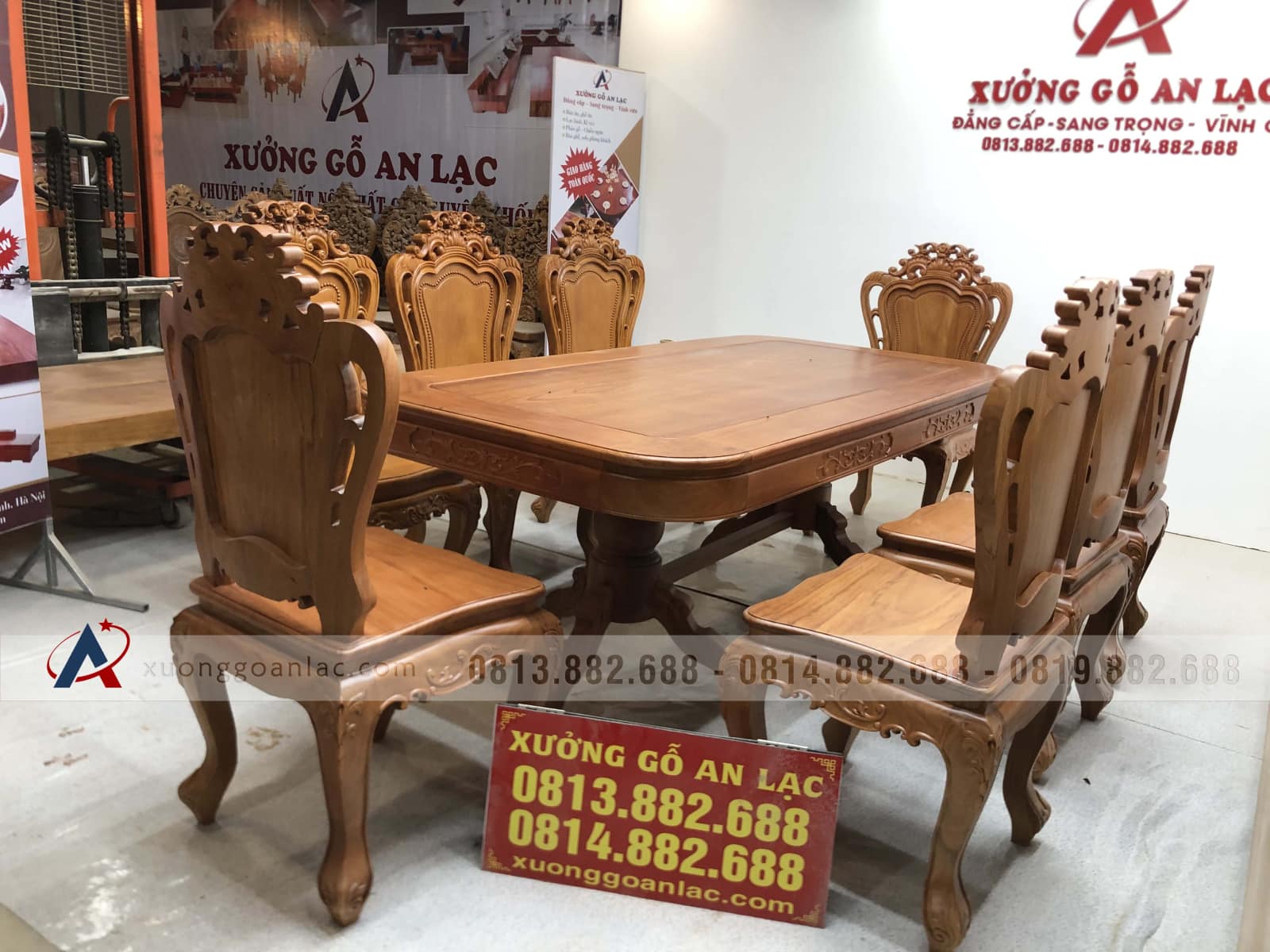 Bộ bàn ăn chữ nhật cua góc 8 ghế louis gỗ gõ đỏ (Chị Huyền, Hà Nội) 32 bàn ăn gỗ gõ đỏ 8 ghế hoa lá tây
