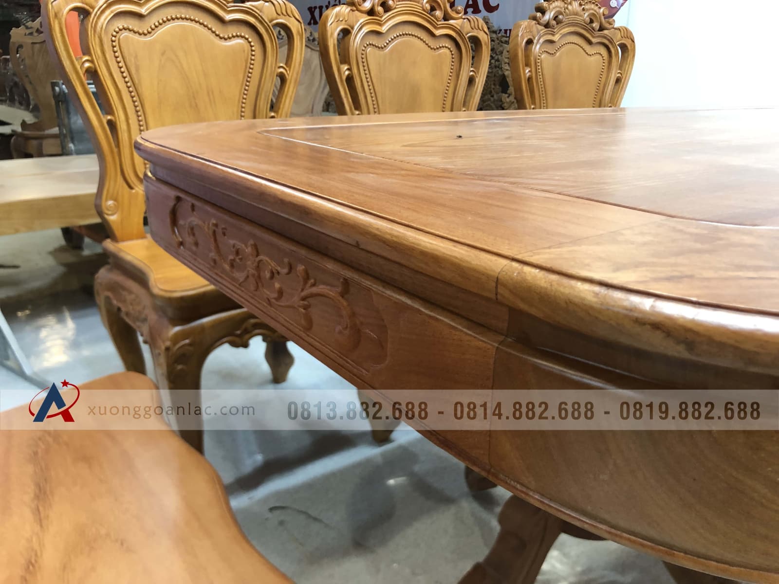 Bộ bàn ăn chữ nhật cua góc 8 ghế louis gỗ gõ đỏ (Chị Huyền, Hà Nội) 11 bàn ghế ăn gỗ gõ đỏ