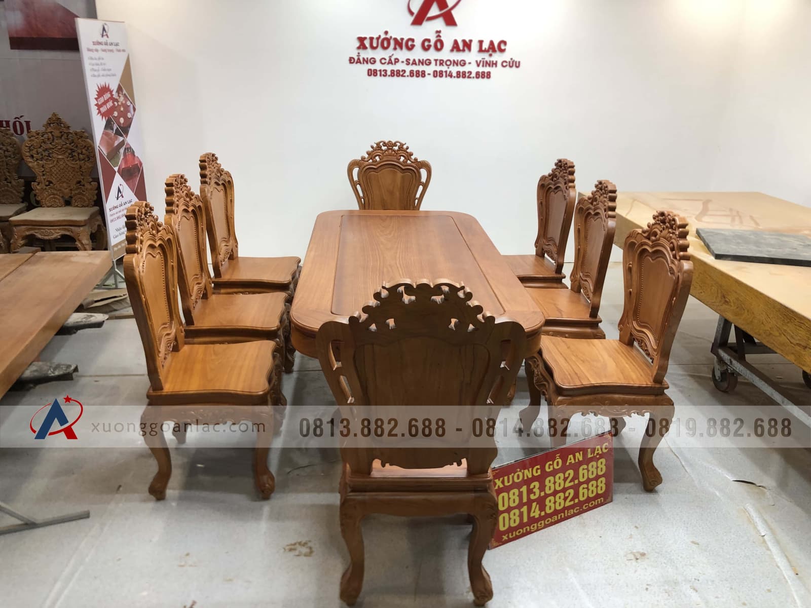 Bộ bàn ăn chữ nhật cua góc 8 ghế louis gỗ gõ đỏ (Chị Huyền, Hà Nội) 24 Bàn ăn chữ nhật cua góc 8 ghế louis gỗ gõ đỏ