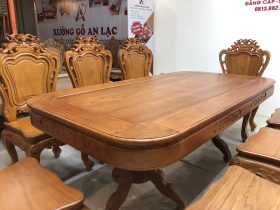 Bộ bàn ăn chữ nhật cua góc 8 ghế louis gỗ gõ đỏ (Chị Huyền, Hà Nội) 15 Ban an go do 8 ghe louis ban chu nhat cua goc 3